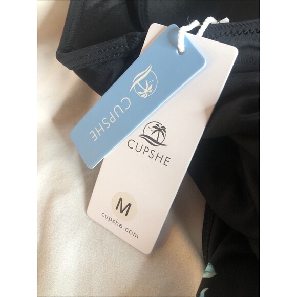 Women's Cupshe Black Floral Print Halter High Waist One Piece Size Medium NEW!! - Picture 7 of 10